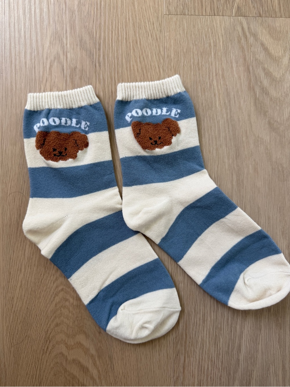 Poodle Dog Socks Cute Blue & Cream Striped Mid Cut Socks